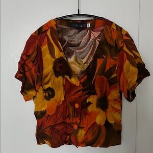 Vintage Y2K Jams World Sunflower Button-Up Women's Crop Top